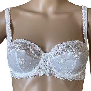 Vintage early 90s Lise Charmel retired style pink and white floral romantic bra